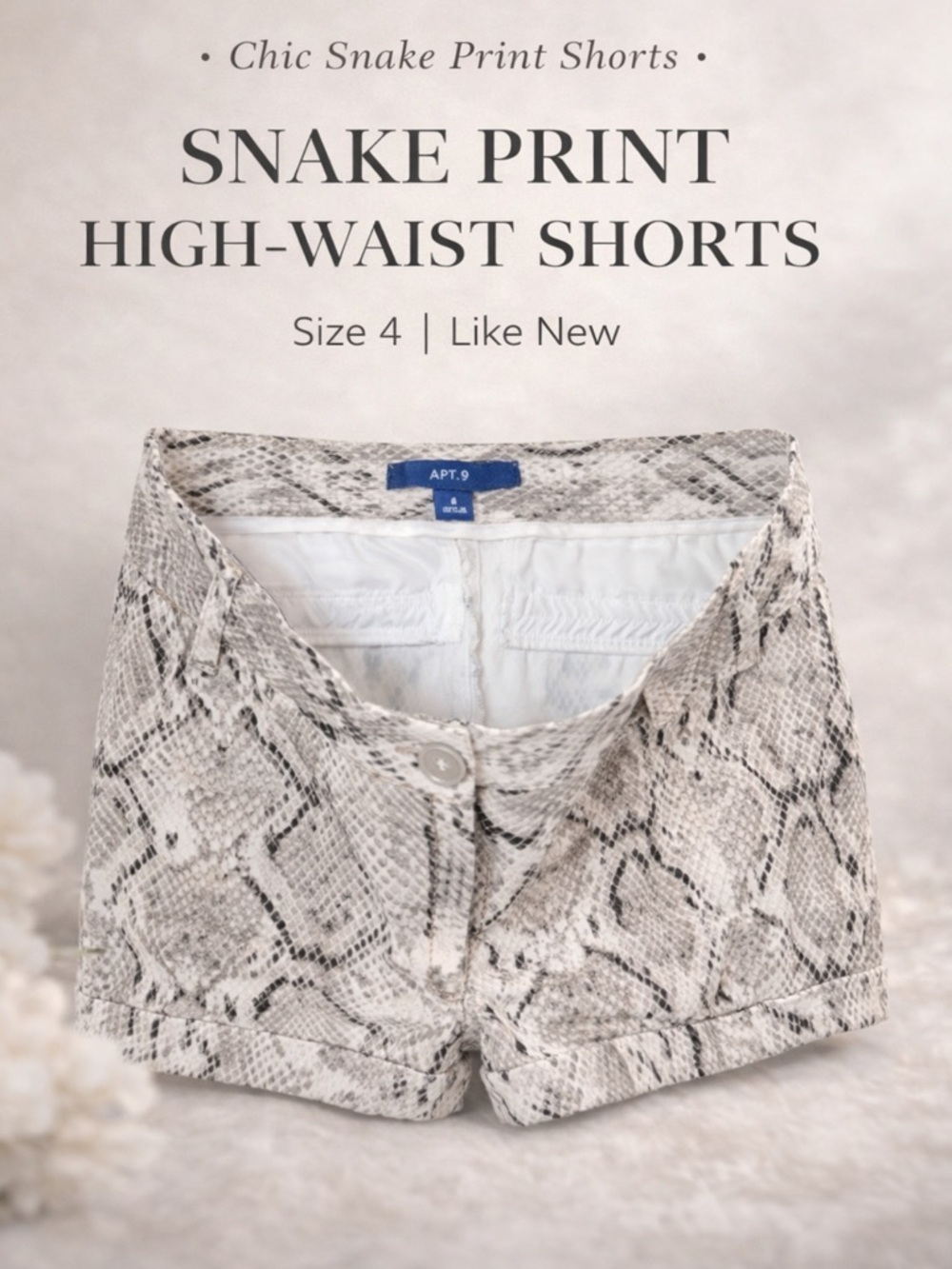 Apt. 9 Snake Print High-Waist Shorts - Neutral Snake
